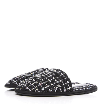 Chanel Tweed CC Flat Mules XS Black 3 of 6