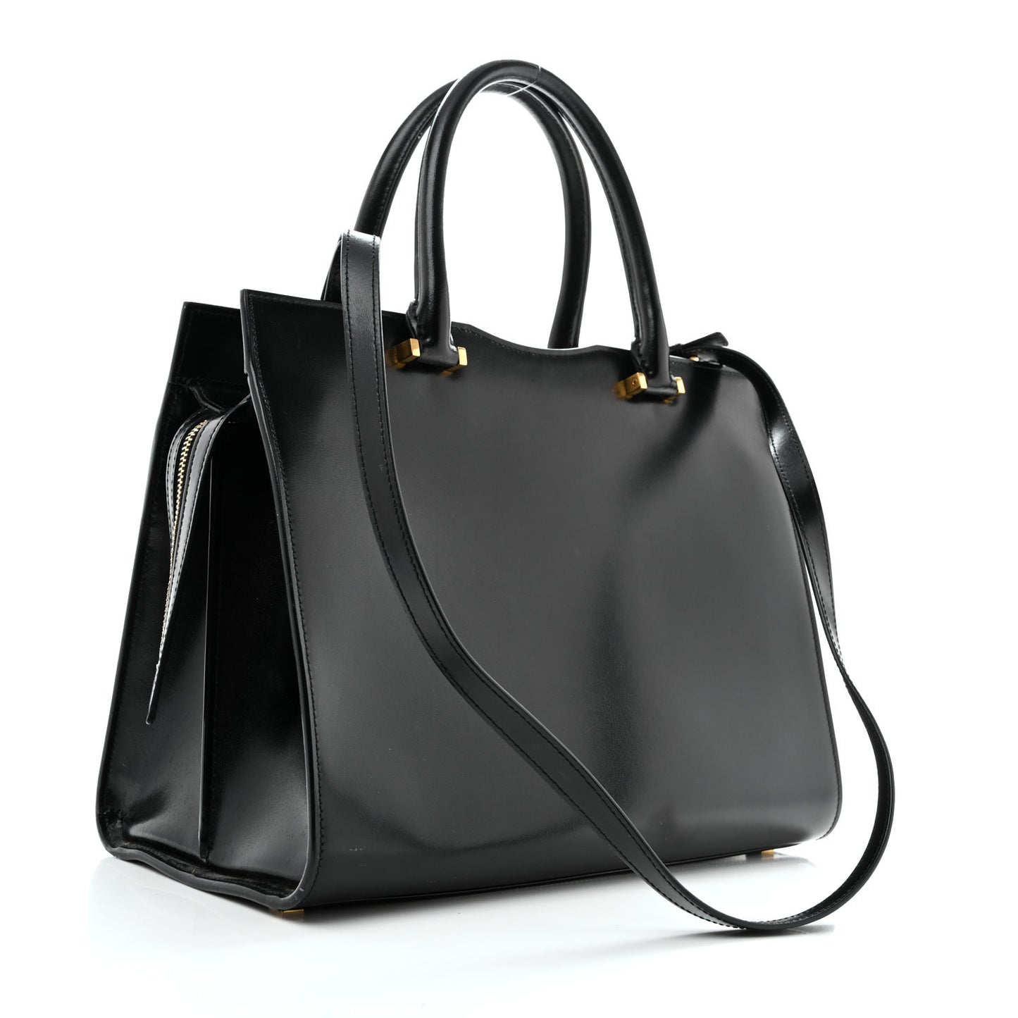 Shiny Calfskin Medium Uptown Tote Black