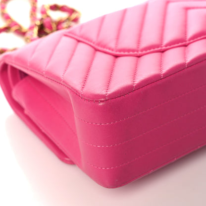 Chanel Lambskin Chevron Quilted Medium Double Flap Pink 10 of 18