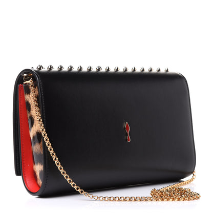 Christian Louboutin Calfskin Patent Leopard Spikes Paloma Clutch Black 3 of 10