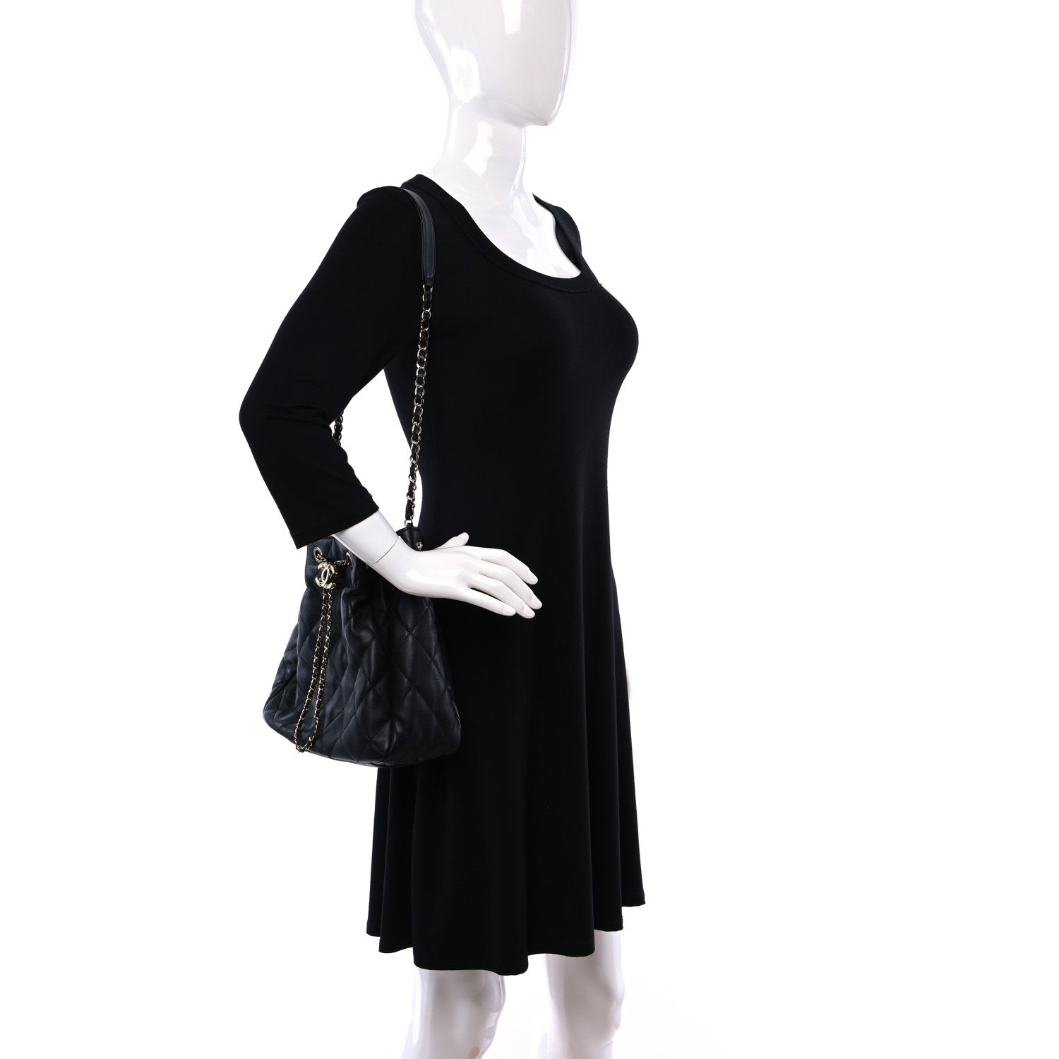 Chanel Lambskin Quilted CC Dweller Drawstring Bucket Bag Black 2 of 9