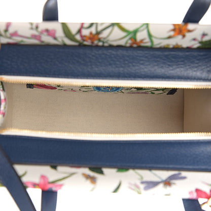 Gucci Canvas Medium Flora Tote White Multicolor Blue Agata 4 of 9