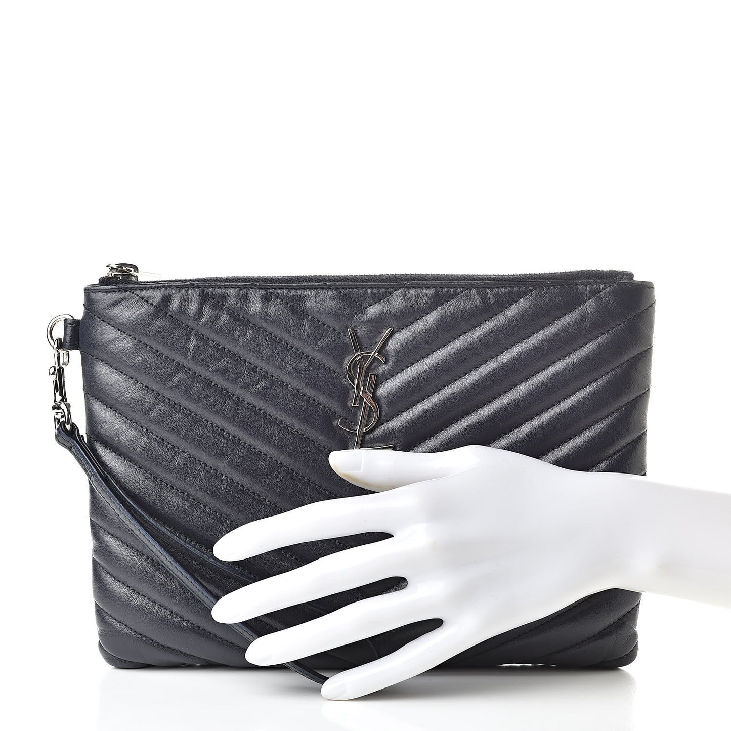 Calfskin Matelasse Chevron Monogram A5 Wristlet Deep Marine