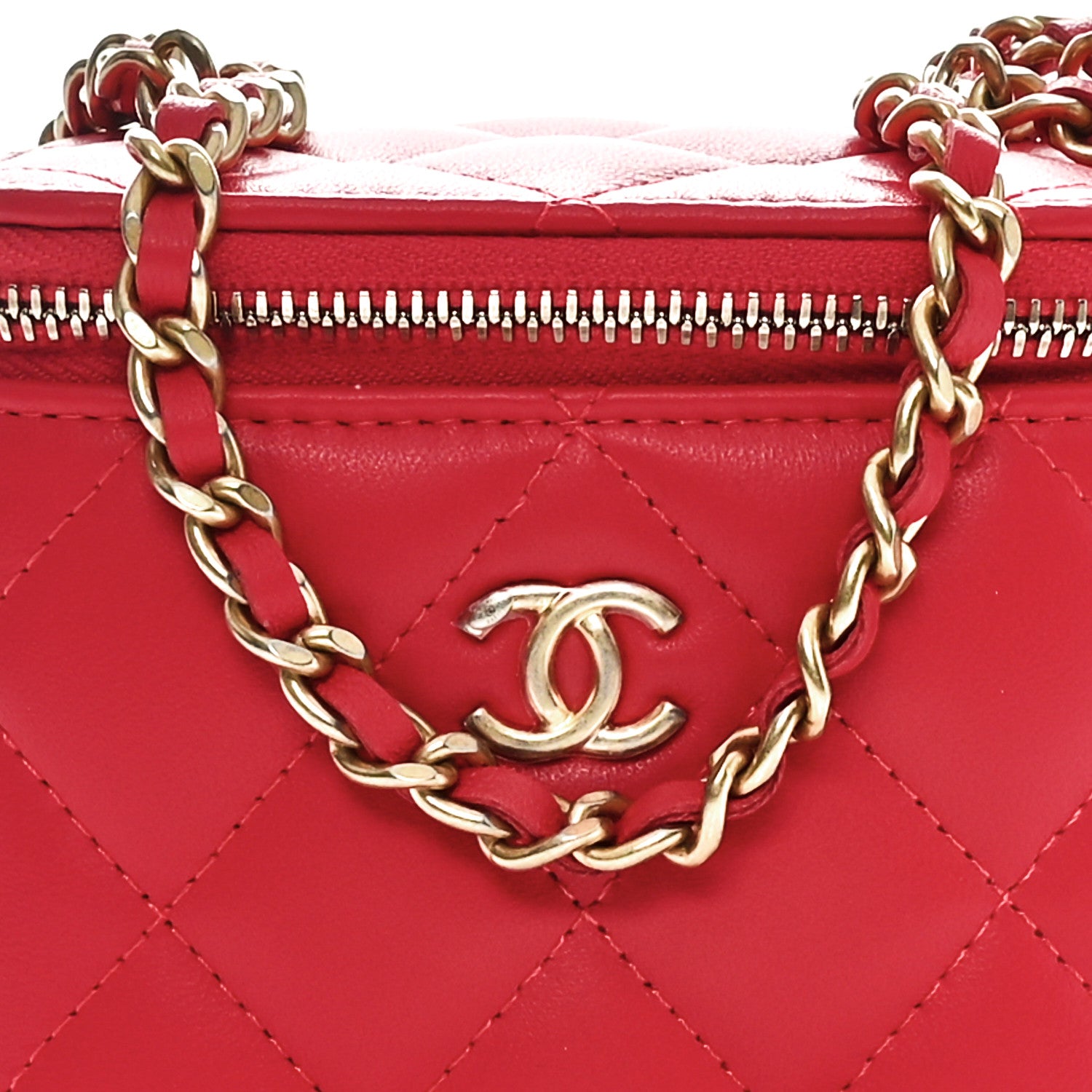 Chanel Lambskin Quilted Pearl Crush Mini Vanity Case With Chain Red 5 of 11