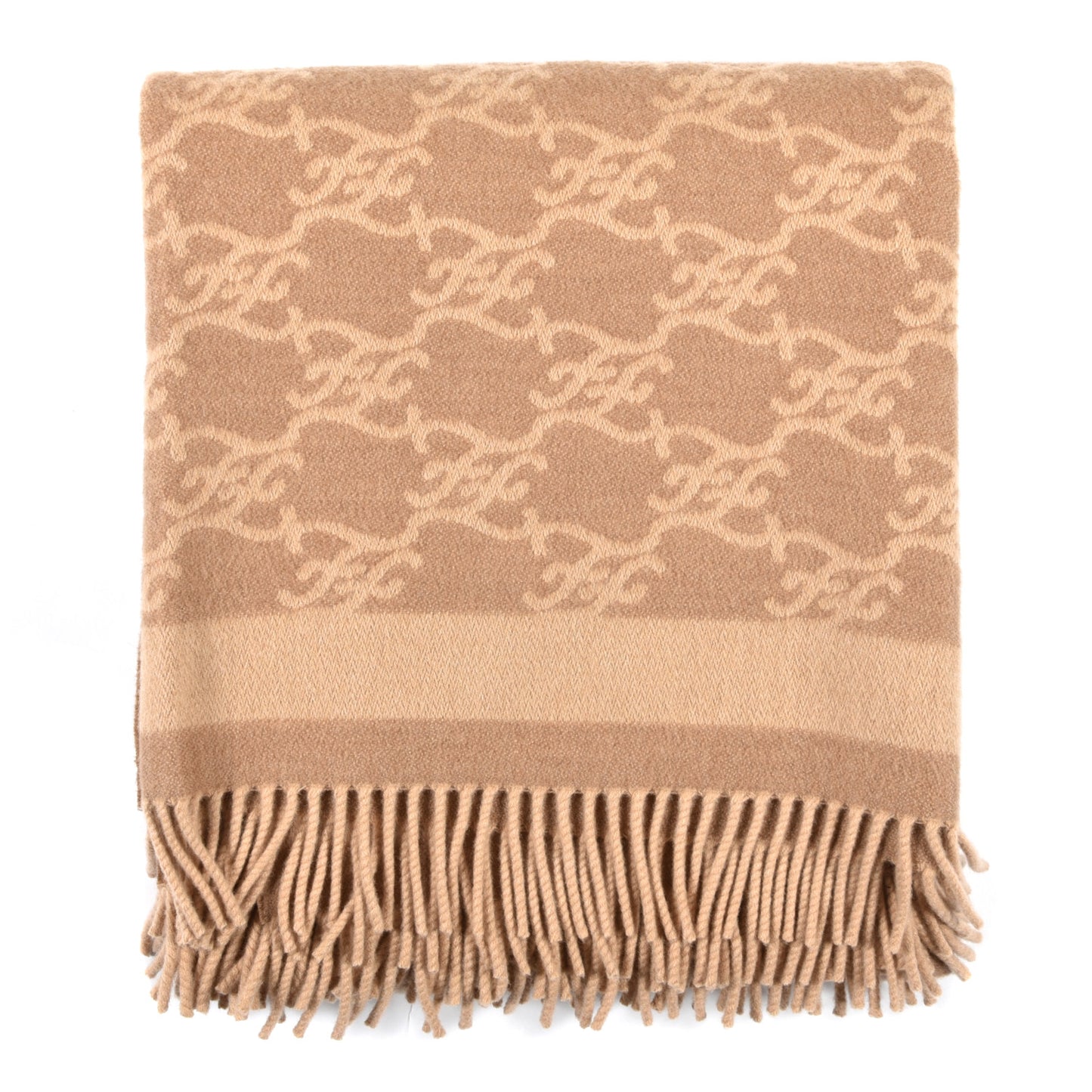 Wool Cashmere FF Karligraphy Reversible Scarf Camel