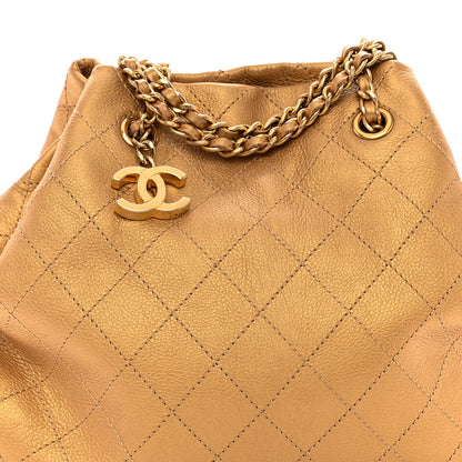 Chanel Metallic Calfskin Quilted Small Drawstring Bag Gold 8 of 10
