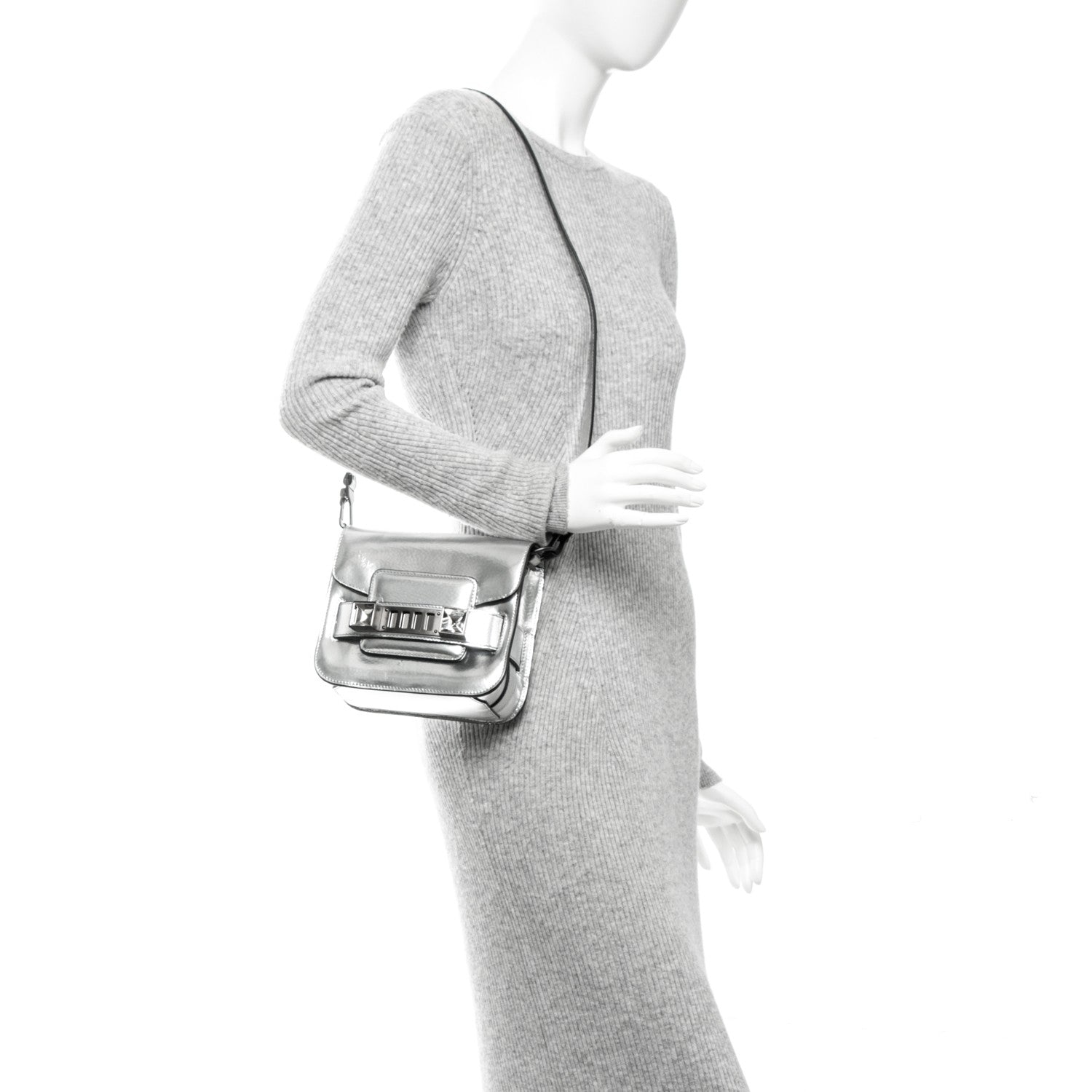 Proenza Schouler Metallic Patent Calfskin Tiny PS11 Shoulder Bag Silver 2 of 9