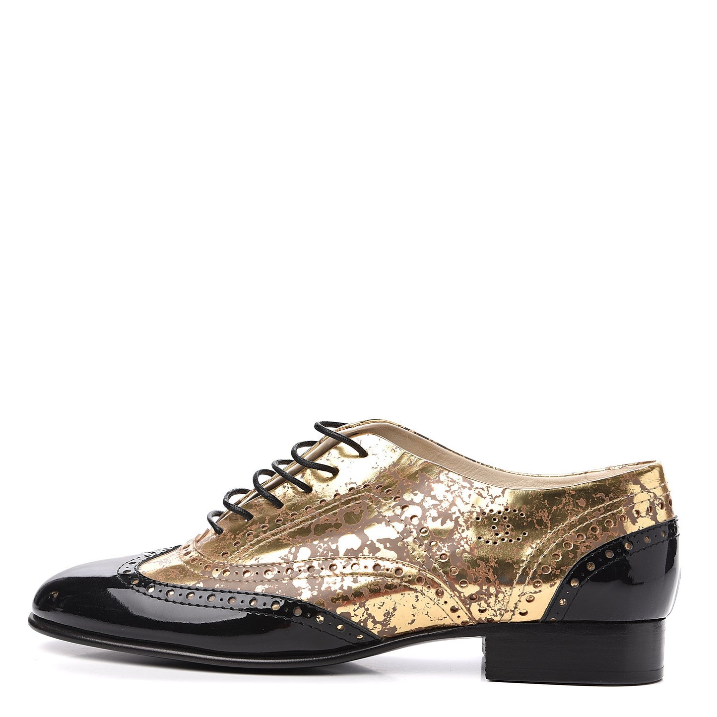 Fantasy Patent Calfskin Lace Up Oxfords 41 Gold Black