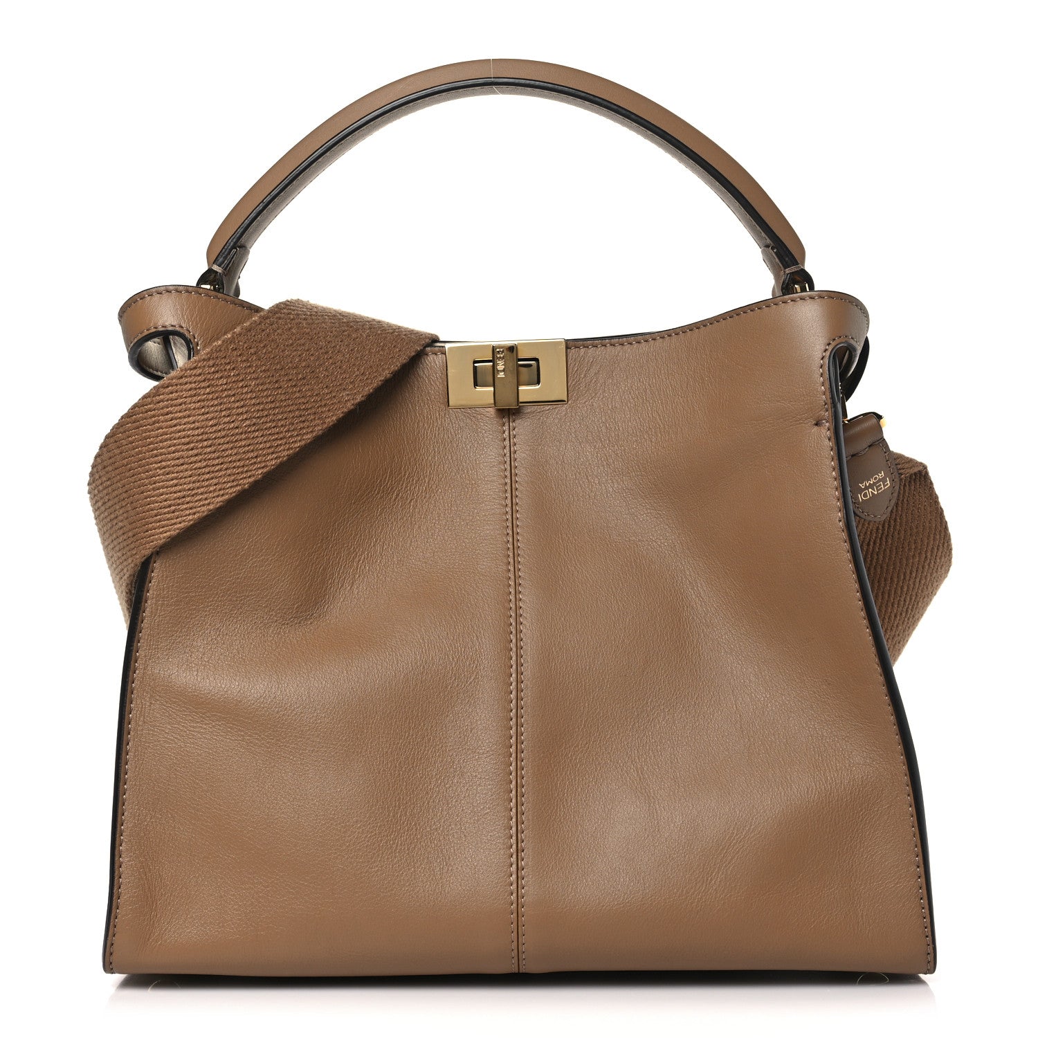 Fendi Vitello Seta Glazed Fabric FF 1974 Medium Peekaboo X-Lite Sand Mogano Panna 1 of 8