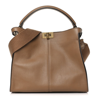 Fendi Vitello Seta Glazed Fabric FF 1974 Medium Peekaboo X-Lite Sand Mogano Panna 1 of 8