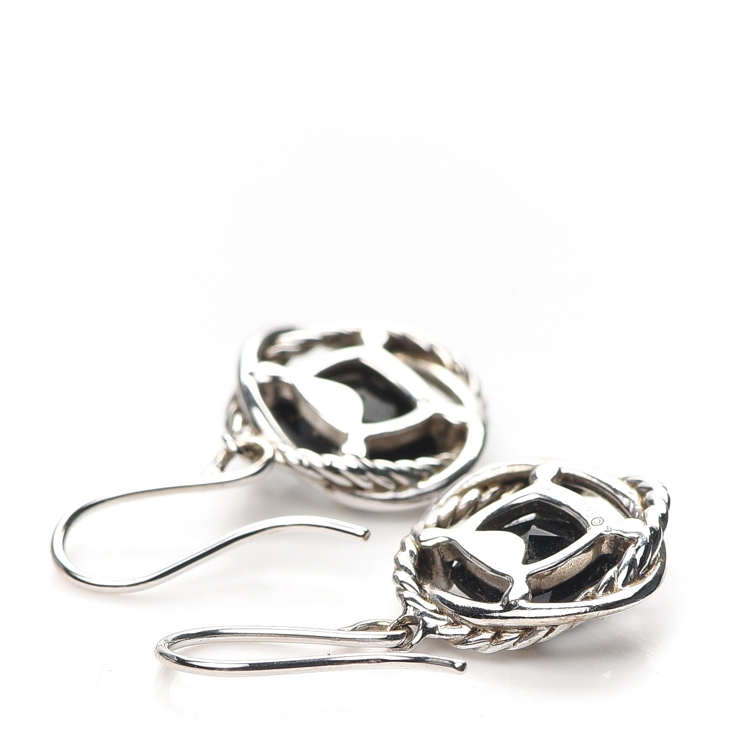 David Yurman Sterling Silver Black Onyx 7mm Infinity Drop Earrings 3 of 4