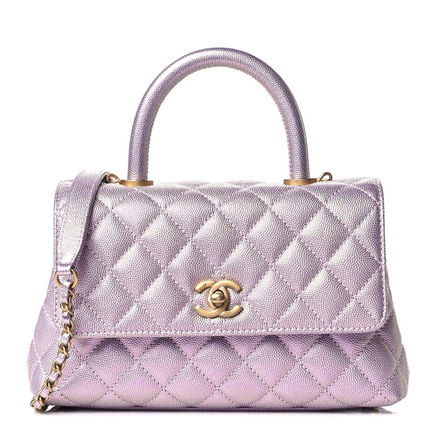 Iridescent Caviar Quilted Mini Coco Handle Flap Light Pink