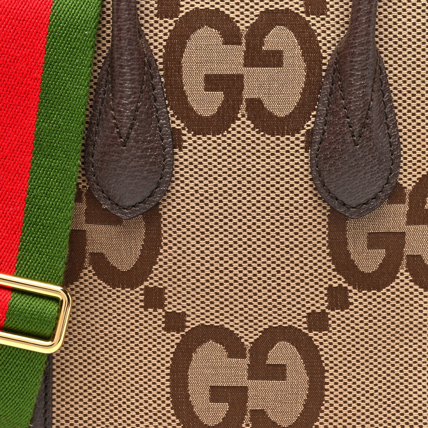 Monogram Jumbo GG Textured Dollar Calfskin Web Mini Vertical Tote Camel Ebony New Acero