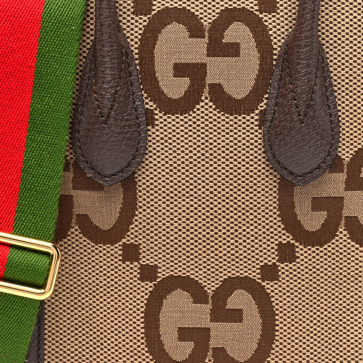 Gucci Monogram Jumbo GG Textured Dollar Calfskin Web Mini Vertical Tote Camel Ebony New Acero 8 of 10