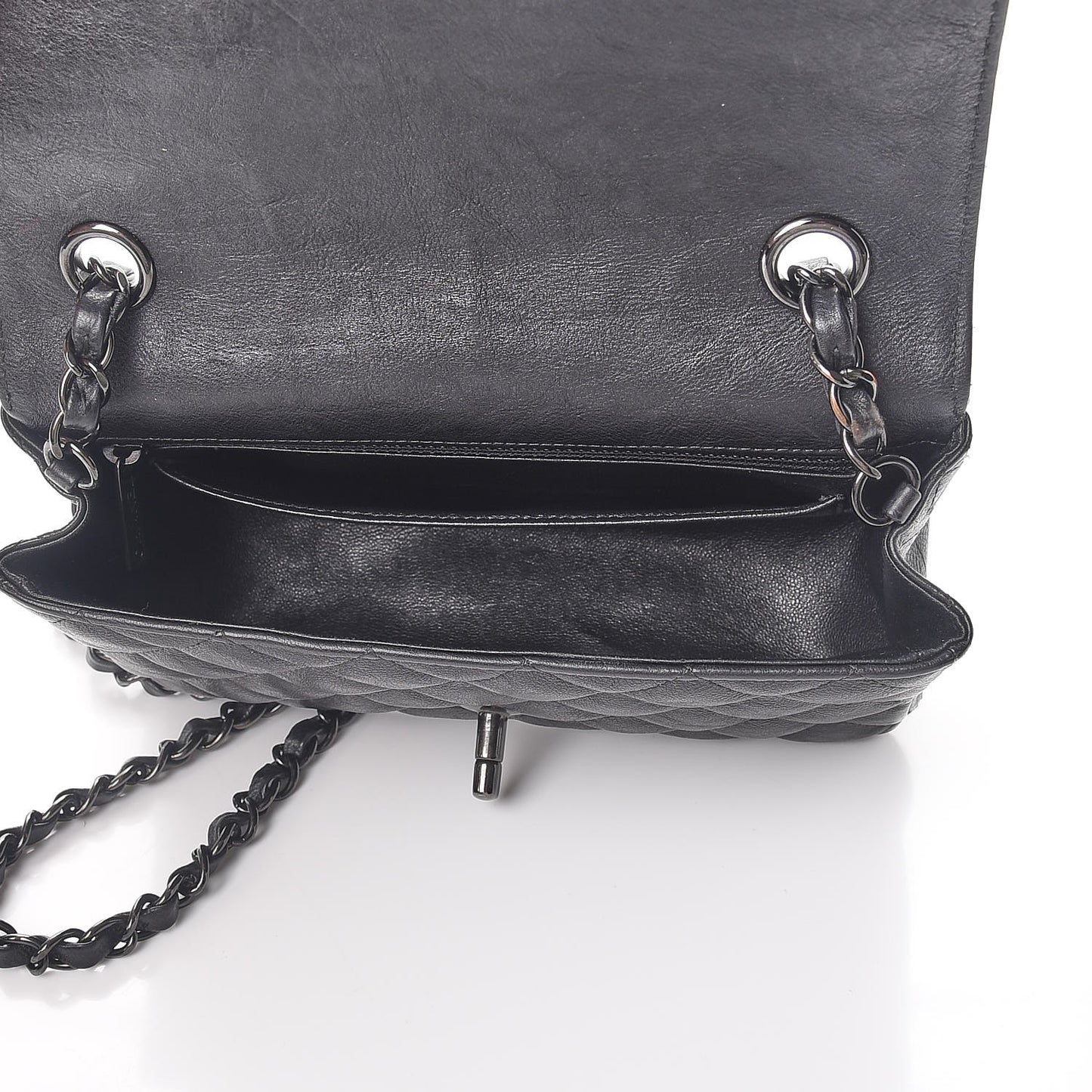 Crumpled Calfskin Quilted Mini Rectangular Flap So Black