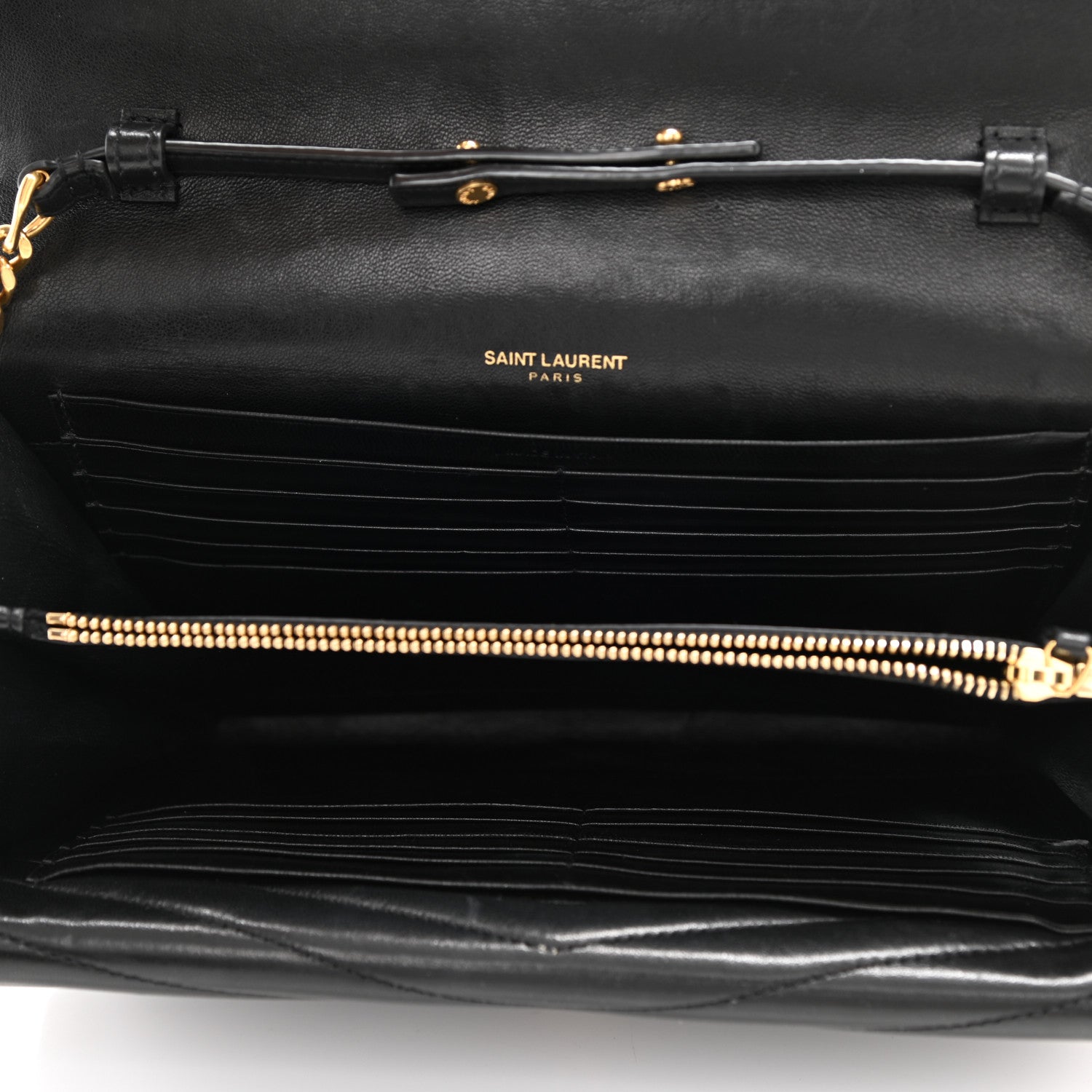 Saint Laurent Lambskin Matelasse Chevron Monogram Sulpice Chain Wallet Black 8 of 26