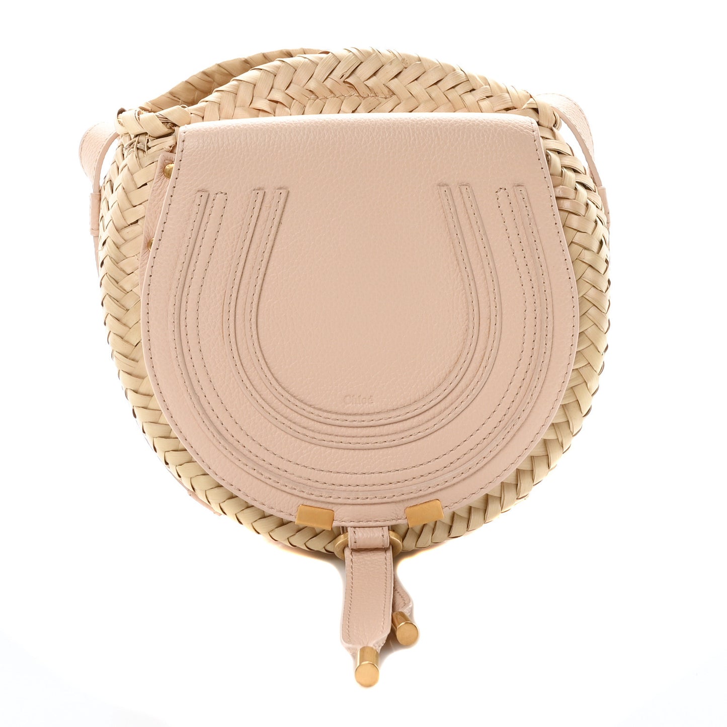 Raffia Small Grain Calfskin Small Marcie Basket Crossbody Blush Nude