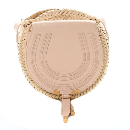 Chloe Raffia Small Grain Calfskin Small Marcie Basket Crossbody Blush Nude 1 of 9