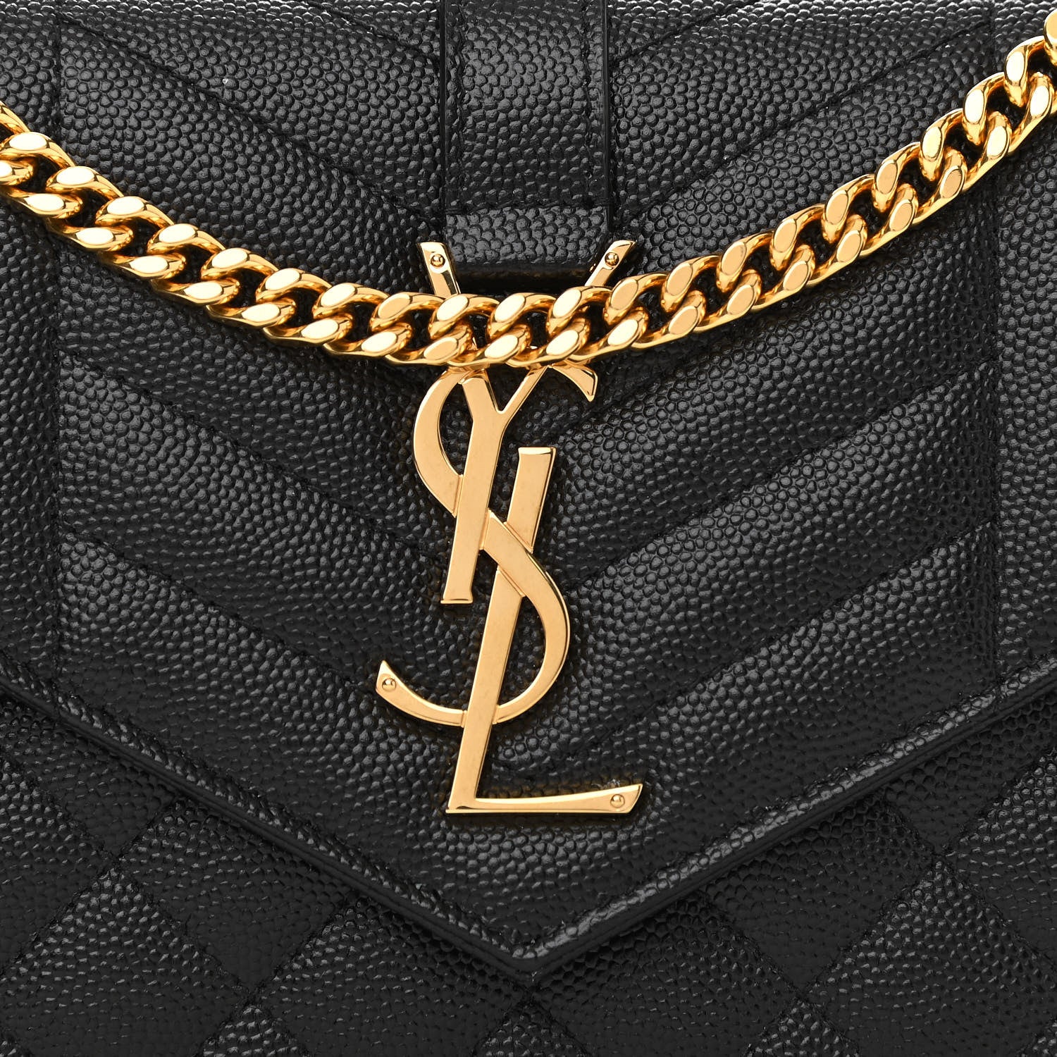 Saint Laurent Grain De Poudre Mixed Matelasse Triquilt Monogram Chain Wallet Black 9 of 13