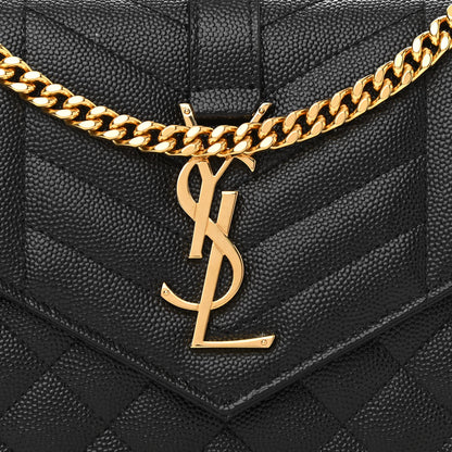 Saint Laurent Grain De Poudre Mixed Matelasse Triquilt Monogram Chain Wallet Black 9 of 13