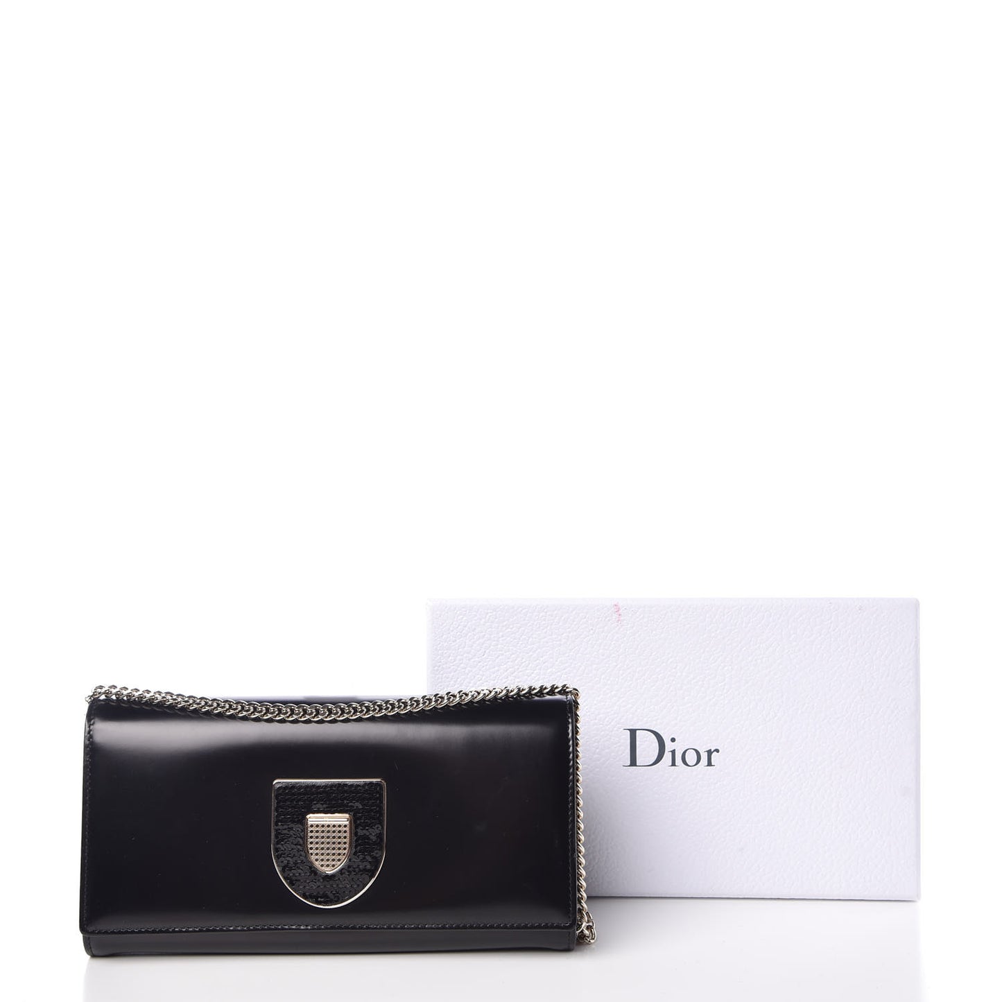 Smooth Calfskin Sequin Large Diorama Club Croisiere Chain Wallet Black