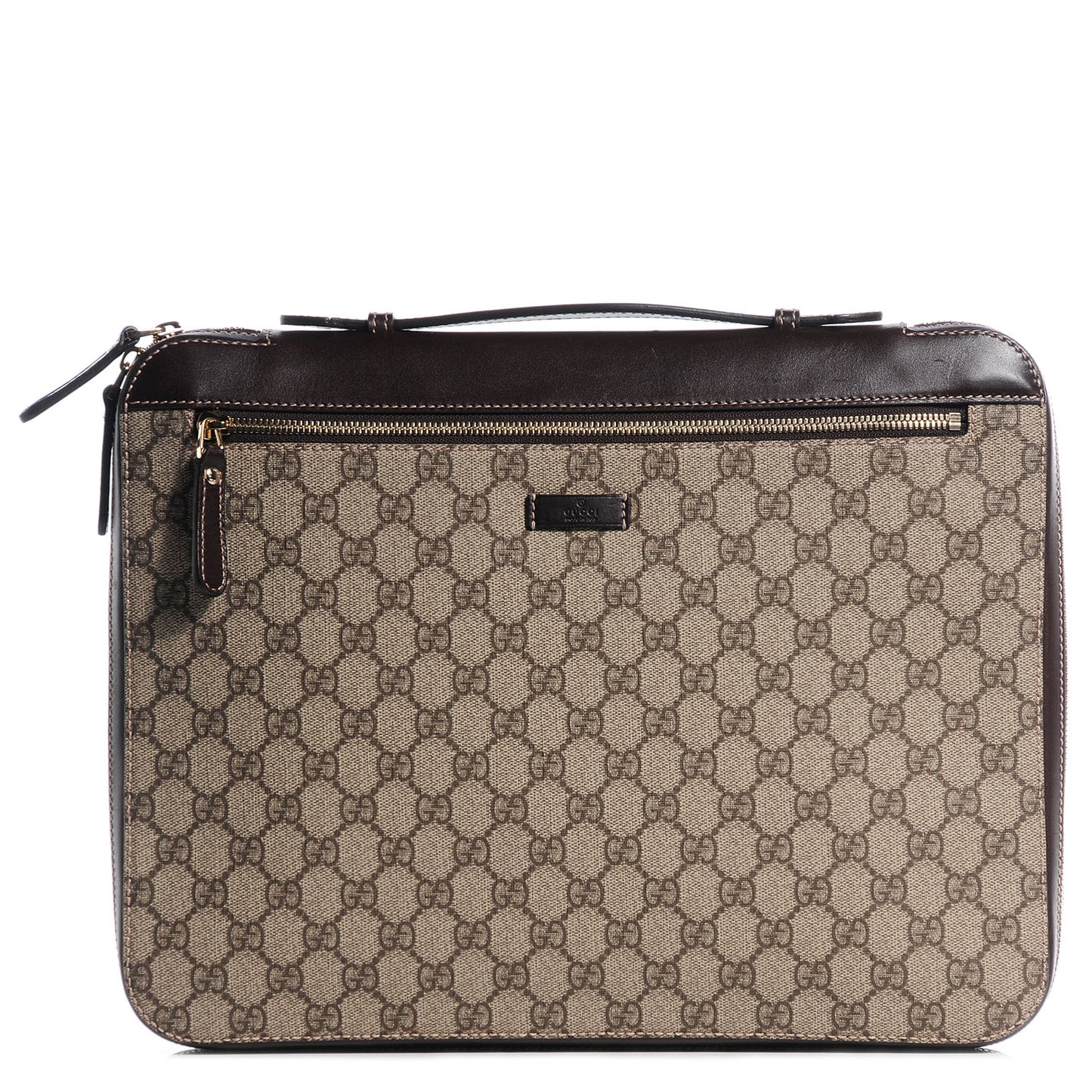GG Plus Monogram Selleria Calfskin Document Portfolio Case Beige Ebony Cocoa