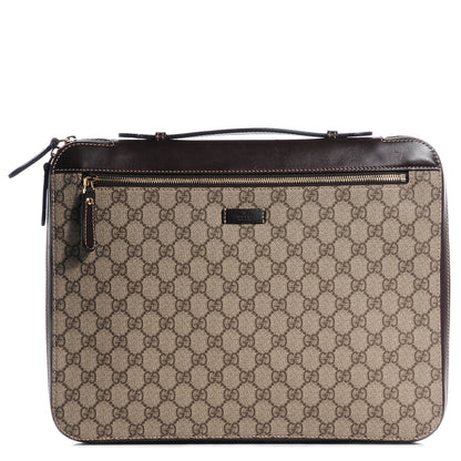 Gucci GG Plus Monogram Selleria Calfskin Document Portfolio Case Beige Ebony Cocoa 1 of 7