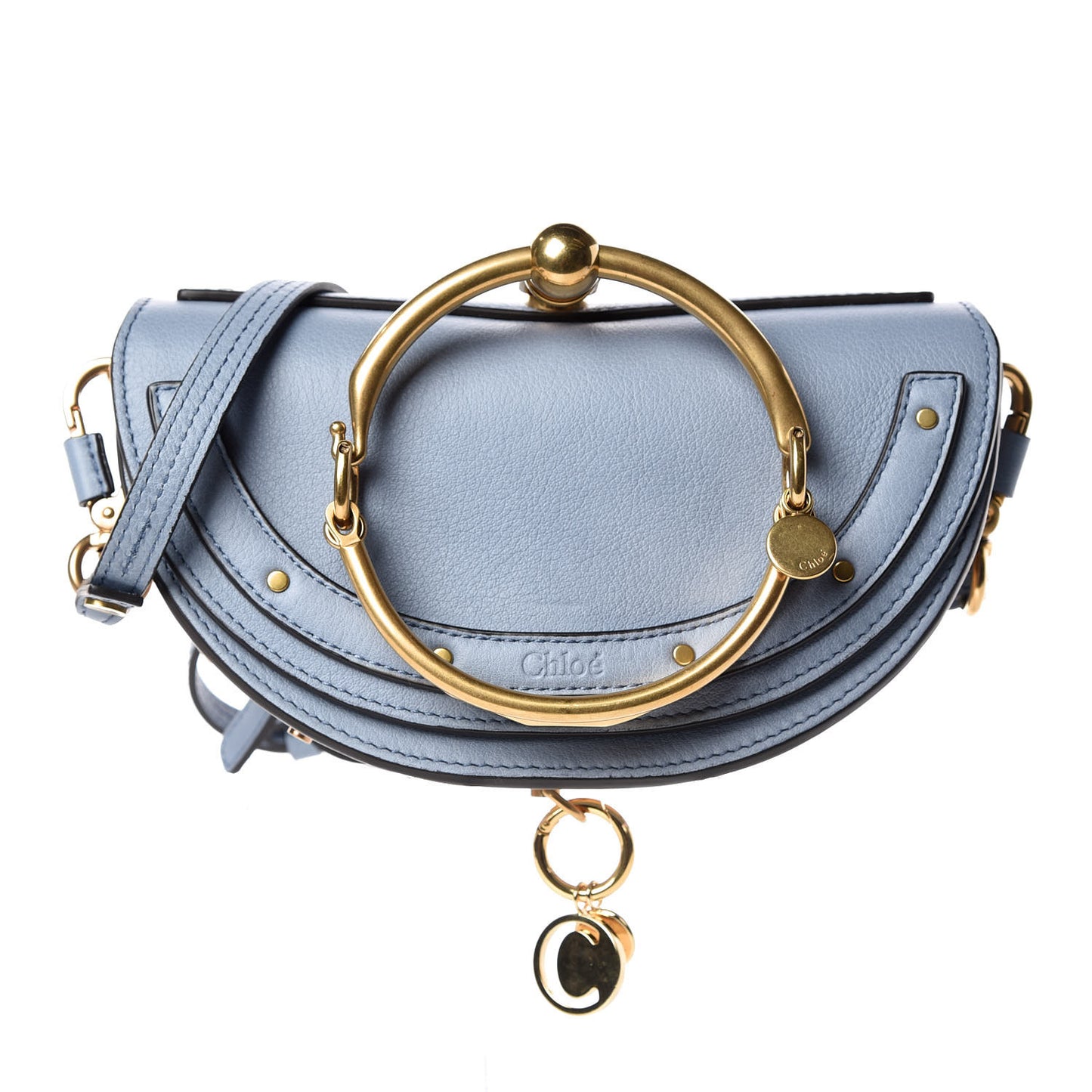 Calfskin Small Nile Bracelet Minaudiere Bag Washed Blue