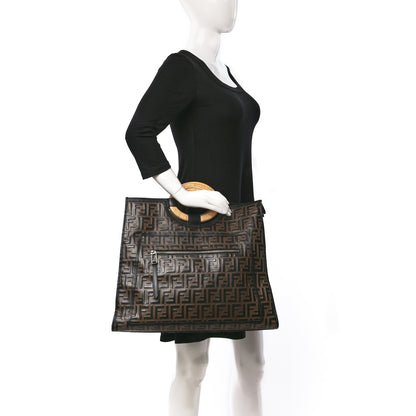 Fendi Vitello Century Wicker Bi-Color FF 1974 Embossed Large Runaway Shopper Tote Maya Black 2 of 12