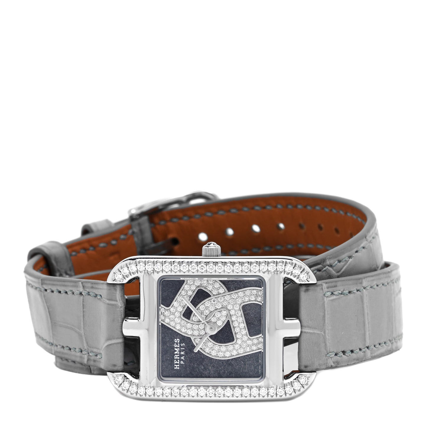 Stainless Steel Alligator Diamond Bezel 23mm Cape Cod Double Tour Chaine d'Ancre Joaillier Quartz Watch Gris Perle
