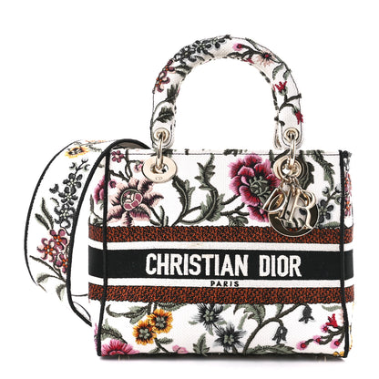 Christian Dior Canvas Petites Fleurs Embroidered Medium Lady D-Lite White Multicolor 1 of 10