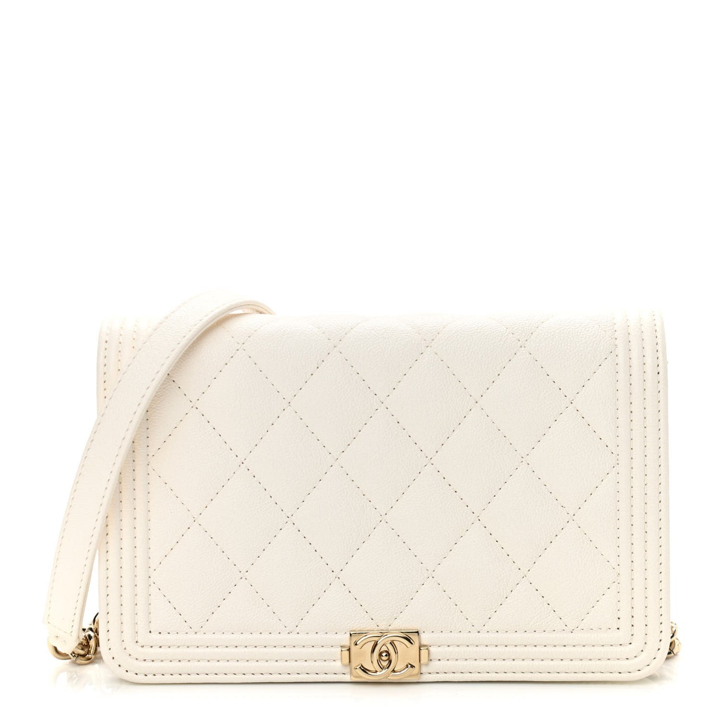 Caviar Quilted Boy Wallet On Chain WOC White