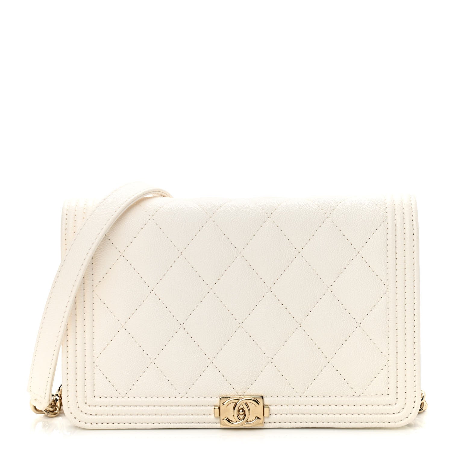 Chanel Caviar Quilted Boy Wallet On Chain WOC White 1 of 12