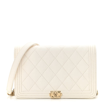 Chanel Caviar Quilted Boy Wallet On Chain WOC White 1 of 12