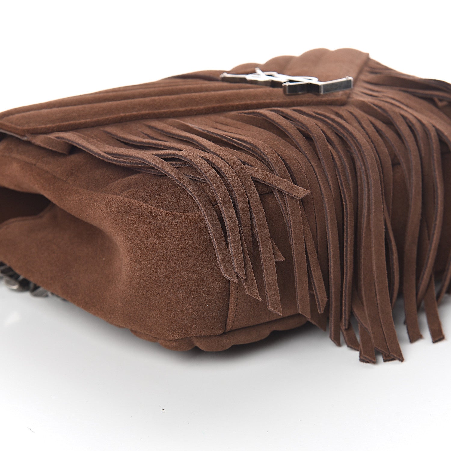 Saint Laurent Suede Matelasse Chevron Fringe Monogram Medium College Bag Marron Clair 8 of 9