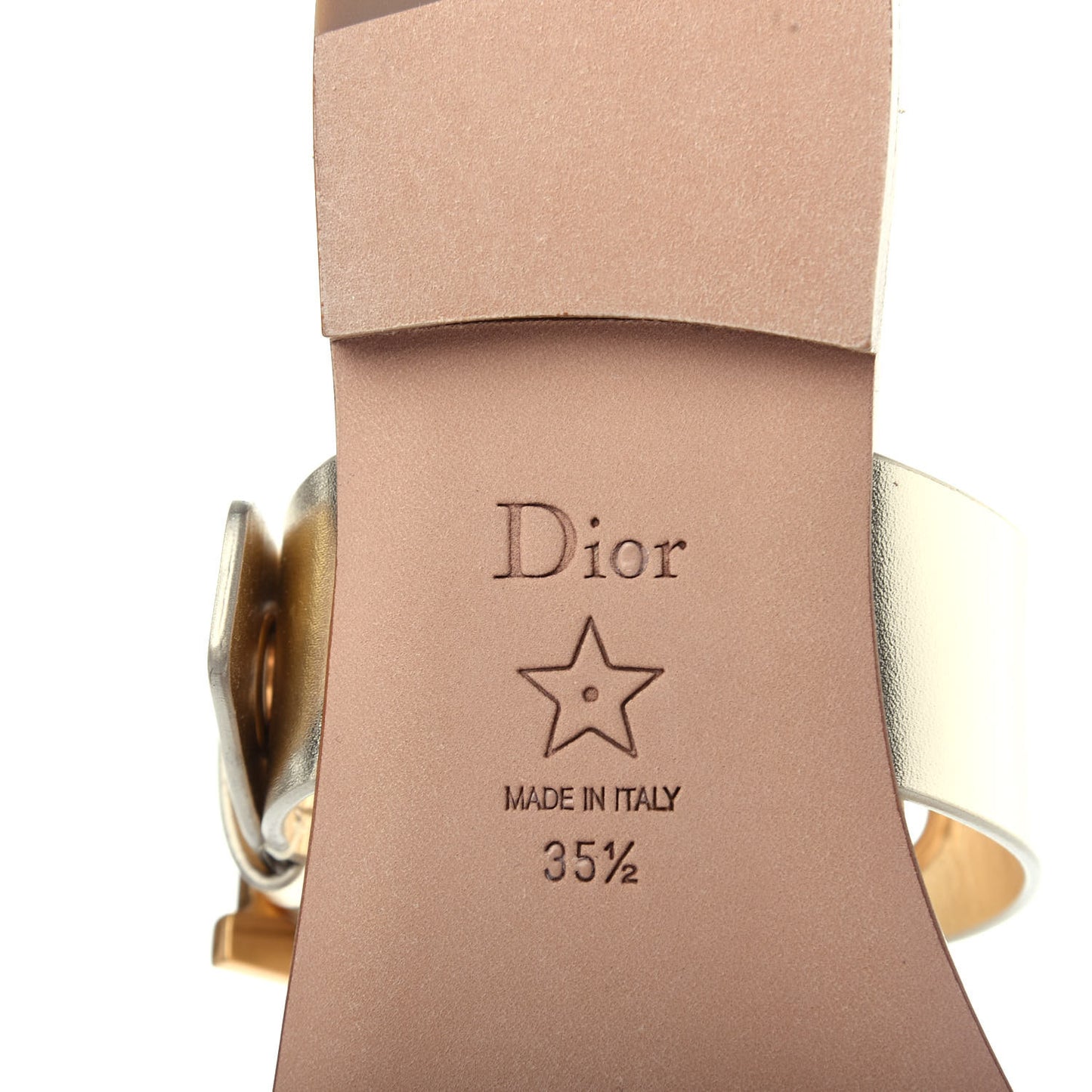 Laminated Calfskin D-Dior Slide Sandals 35.5 Pale Gold