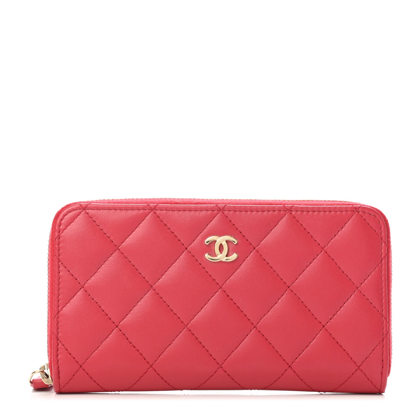 Lambskin Quilted Small Zip Around Wallet Dark Pink