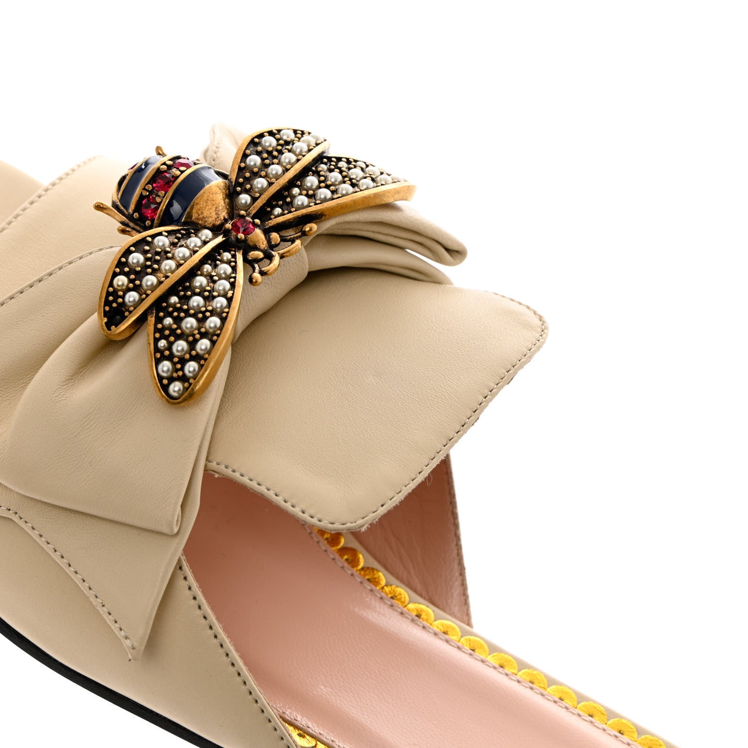 Gucci Nappa Queen Margaret Flat Slide Sandals 38 Vintage White 10 of 11