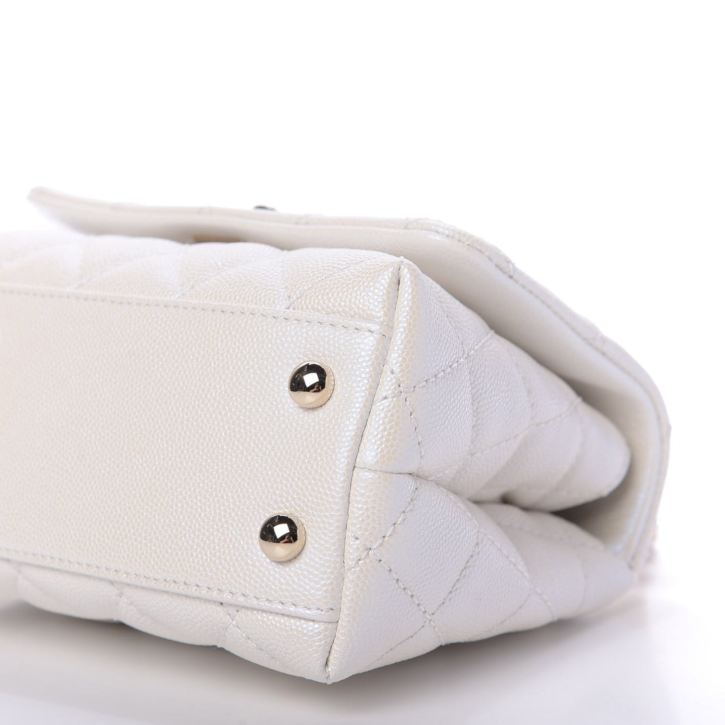 Iridescent Caviar Quilted Extra Mini Coco Handle Flap White