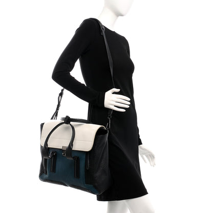 3.1 Phillip Lim 3.1 Textured Calfskin Colorblock Large Pashli Satchel Dark Teal 2 of 10