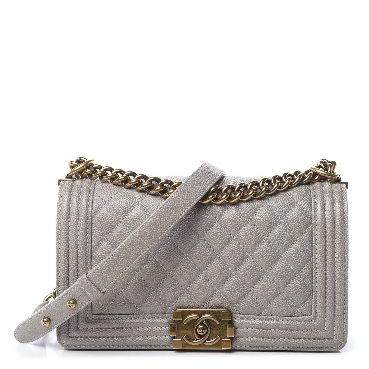 Caviar Quilted Medium Boy Flap Light Grey