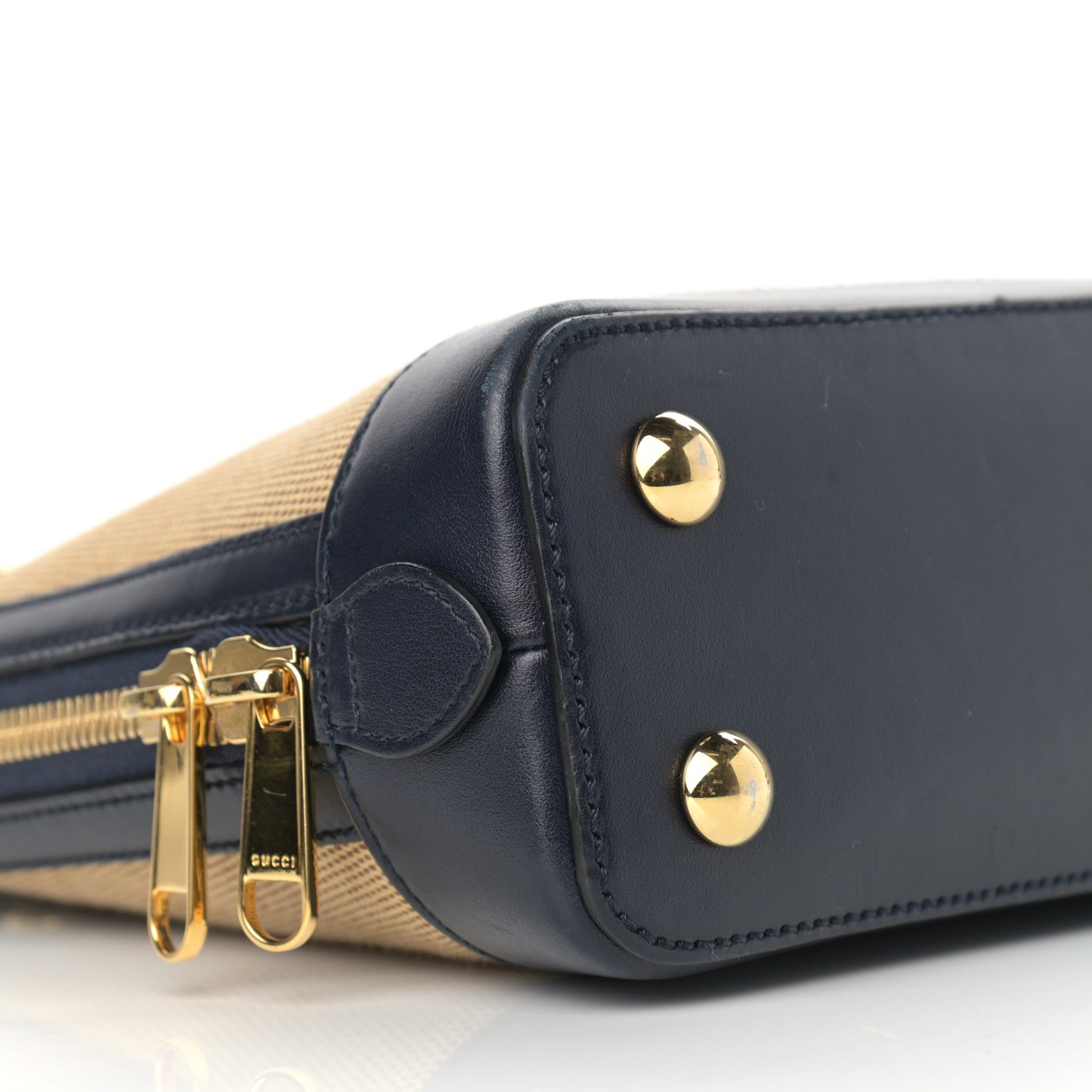 Gucci Vintage Rice Canvas Plutone Calfskin Small Horsebit 1955 Top Handle Bag Beige Blue 8 of 10