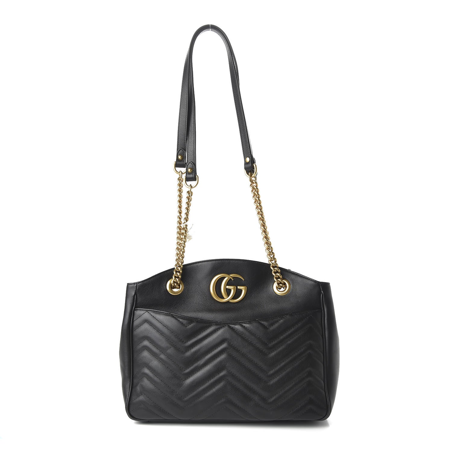 Gucci Calfskin Matelasse Medium GG Marmont Open Top Shoulder Bag Black 1 of 11