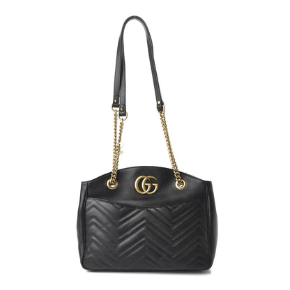 Gucci Calfskin Matelasse Medium GG Marmont Open Top Shoulder Bag Black 1 of 11