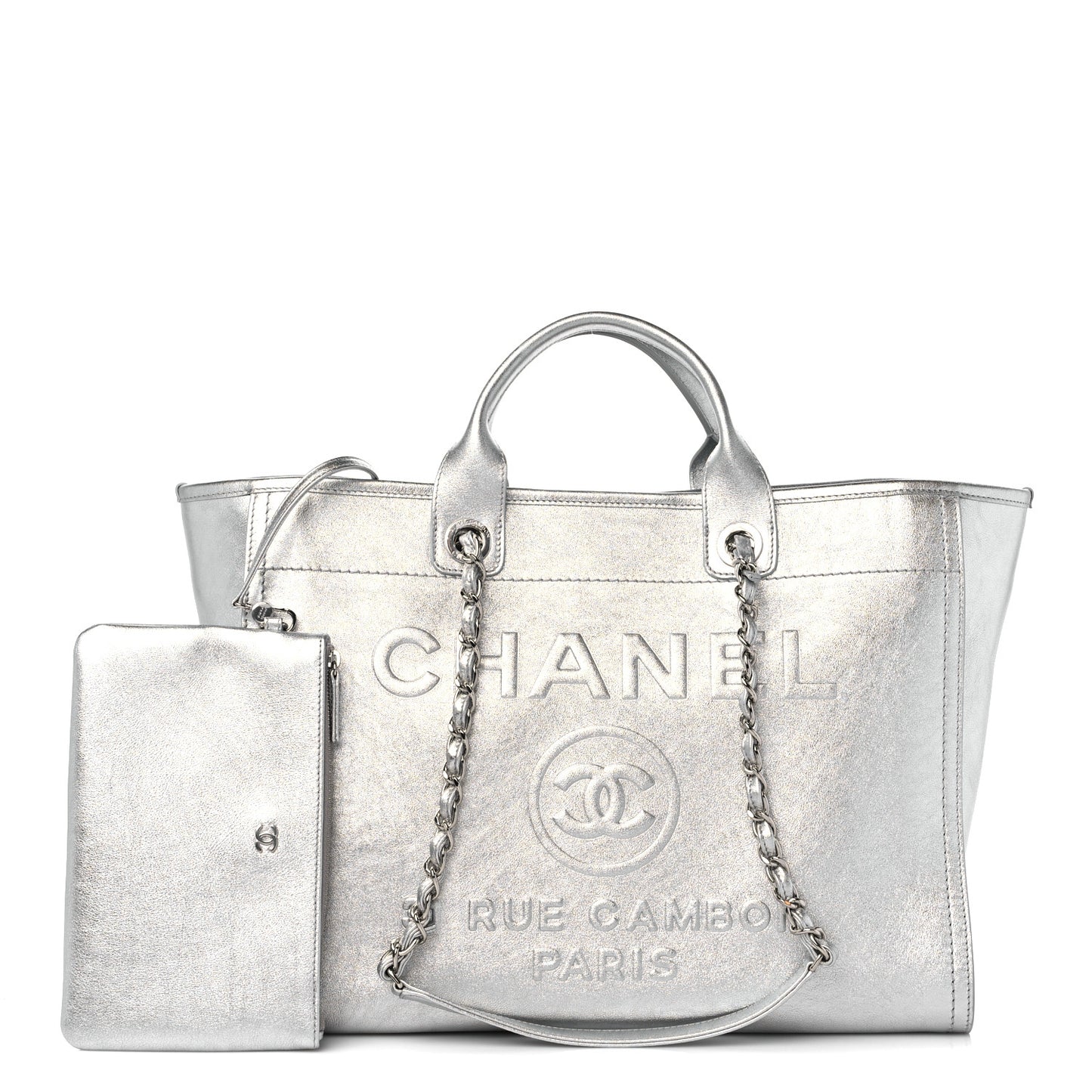 Metallic Calfskin Medium Deauville Tote Silver