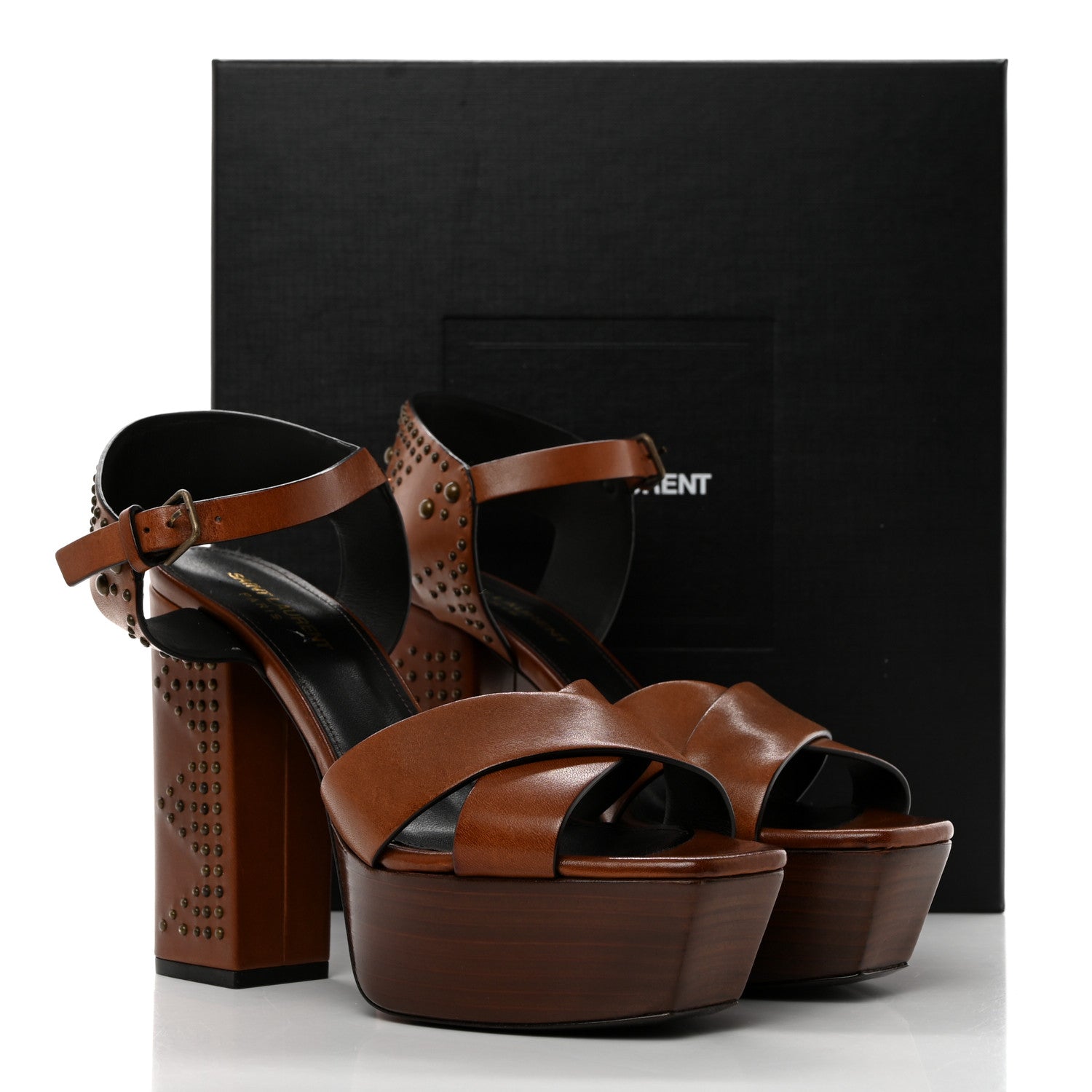 Saint Laurent Calfskin Studded Farrah 80 Platform Sandals 39 Papaya 9 of 9