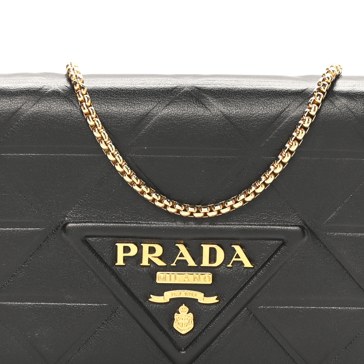 Nappa Quilted Metal Patchwork Triangle Logo Card Holder With Strap Black