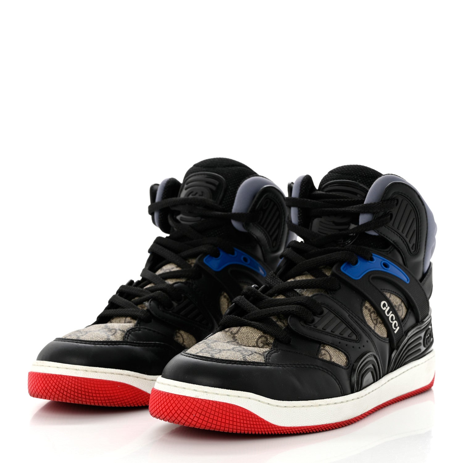 Gucci Demetra GG Supreme Monogram Mens Basket High Top Sneakers 10 Black Beige Ebony Grey 3 of 9