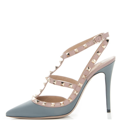 Valentino Garavani Calfskin Nappa Rockstud Ankle Strap 100mm Pumps 39 Light Stone Poudre 1 of 6