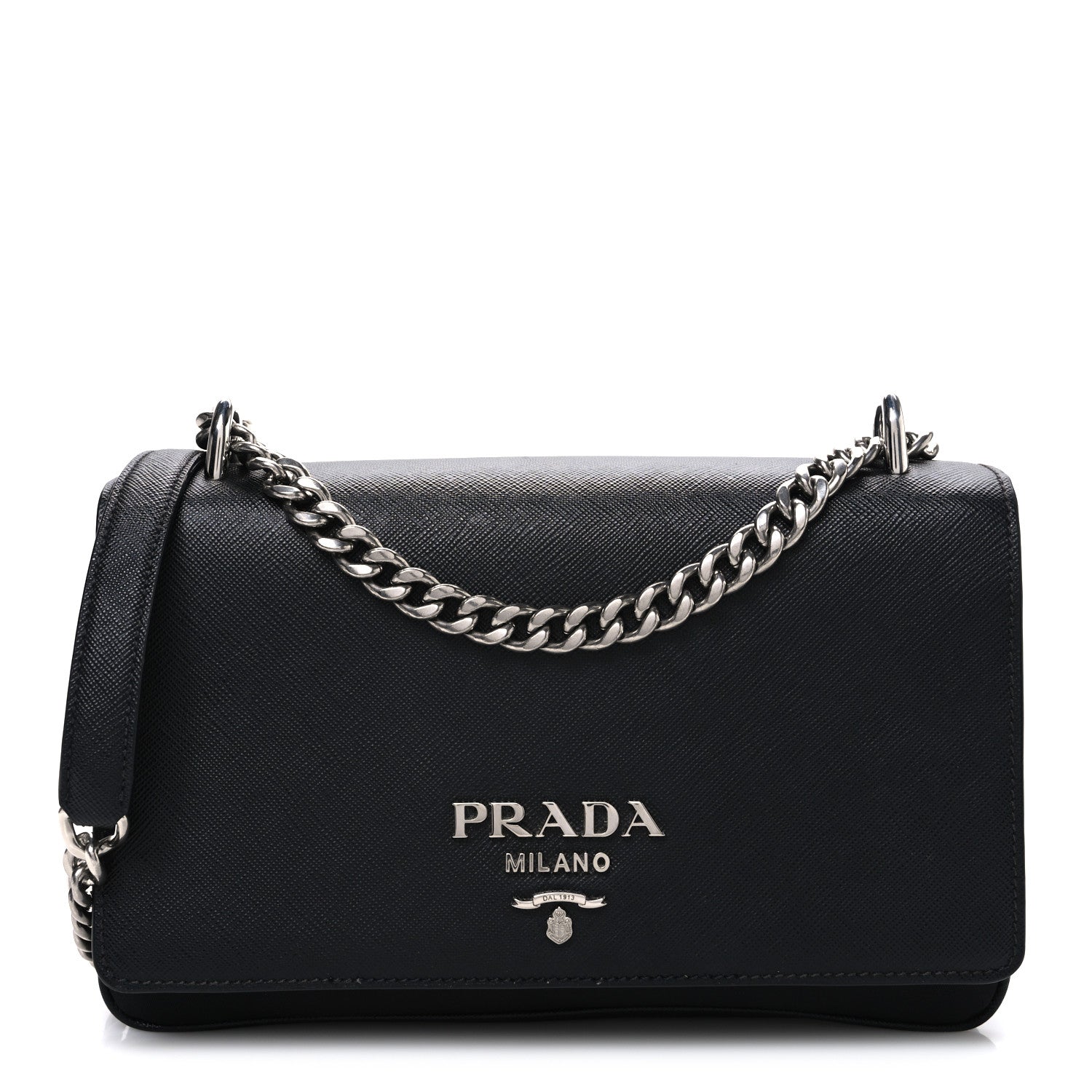 Prada Saffiano Tessuto Nylon Chain Shoulder Bag Black 1 of 10